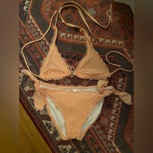 Victoria's Secret Peach Ruffle Bikini Top (M), and bottom (L)